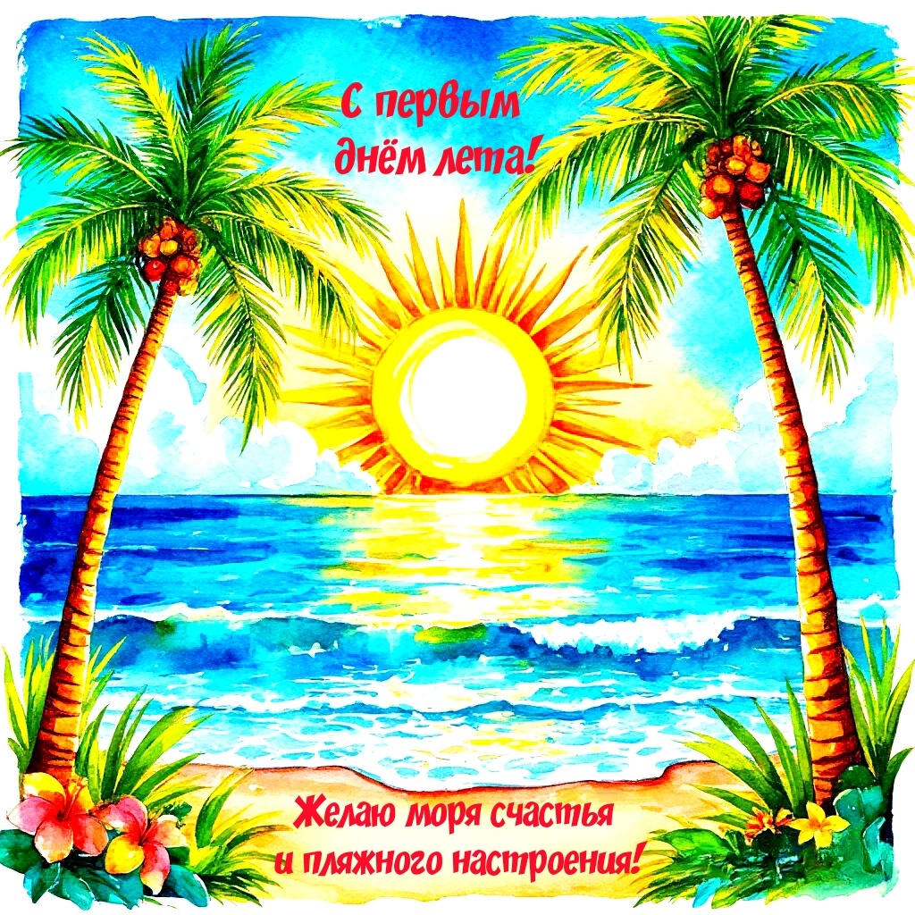 С первым днём лета! Желаю моря счастья и пляжного настроения!