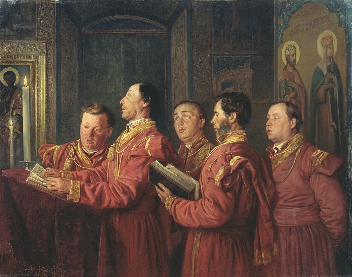 Владимир Маковский, «Певчие на клиросе», 1870 г.