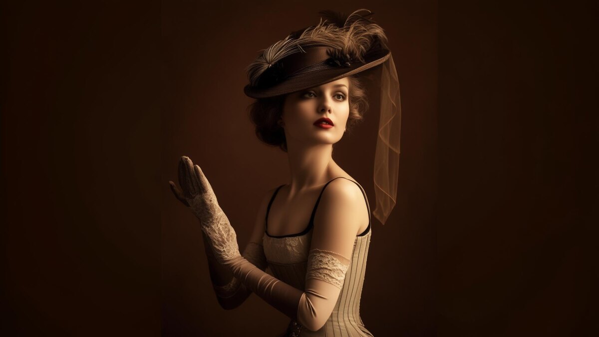 Девушка до 1920-х в корсете.