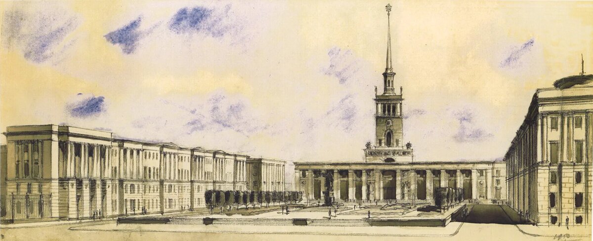 Один из эскизных вариантов проекта Финляндского вокзала, разработанный Николаем Барановым в 1950 году./ФОТО из коллекции ЦГАЛИ СПб. РЕПРОДУКЦИЯ АВТОРА
