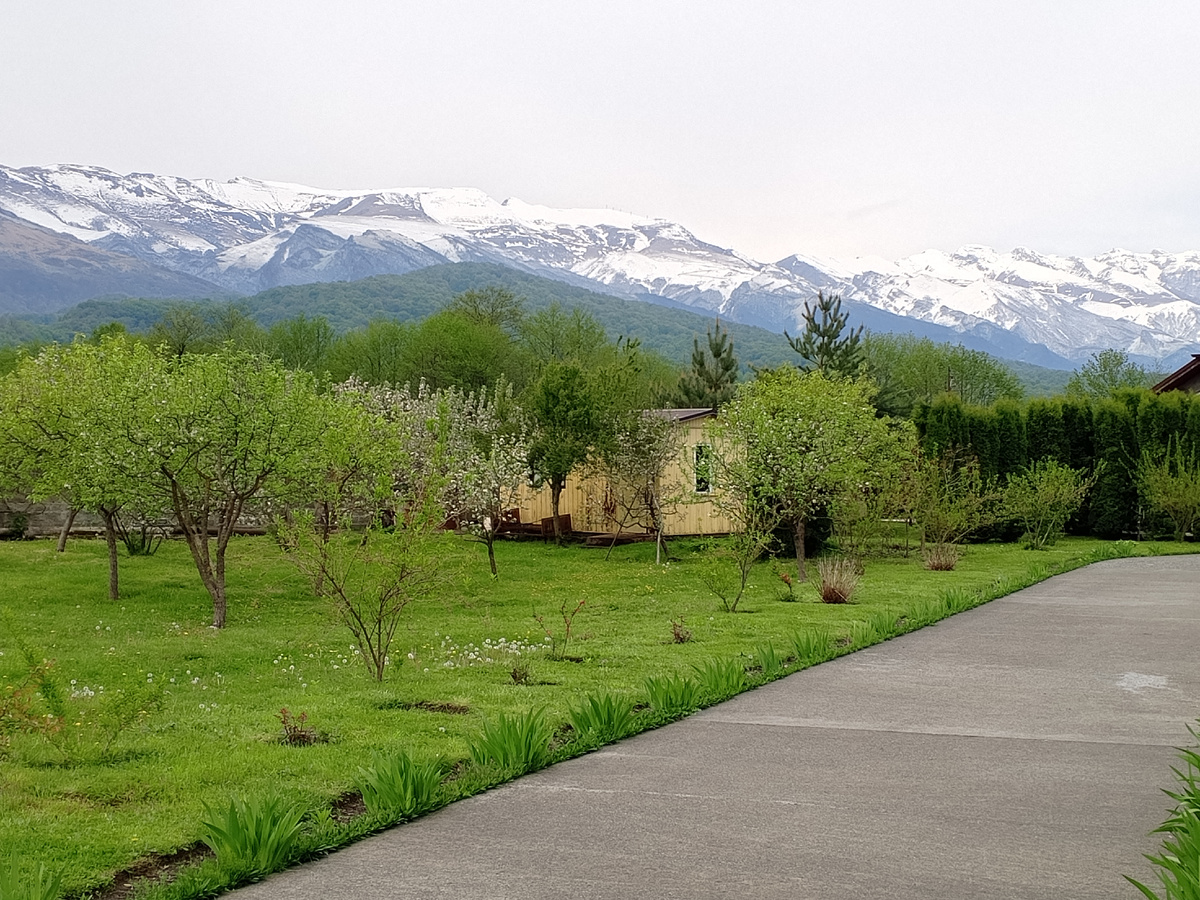 Территория комплекса с видом на горы