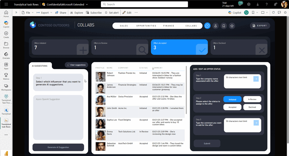 Translytical task flows for custom automation