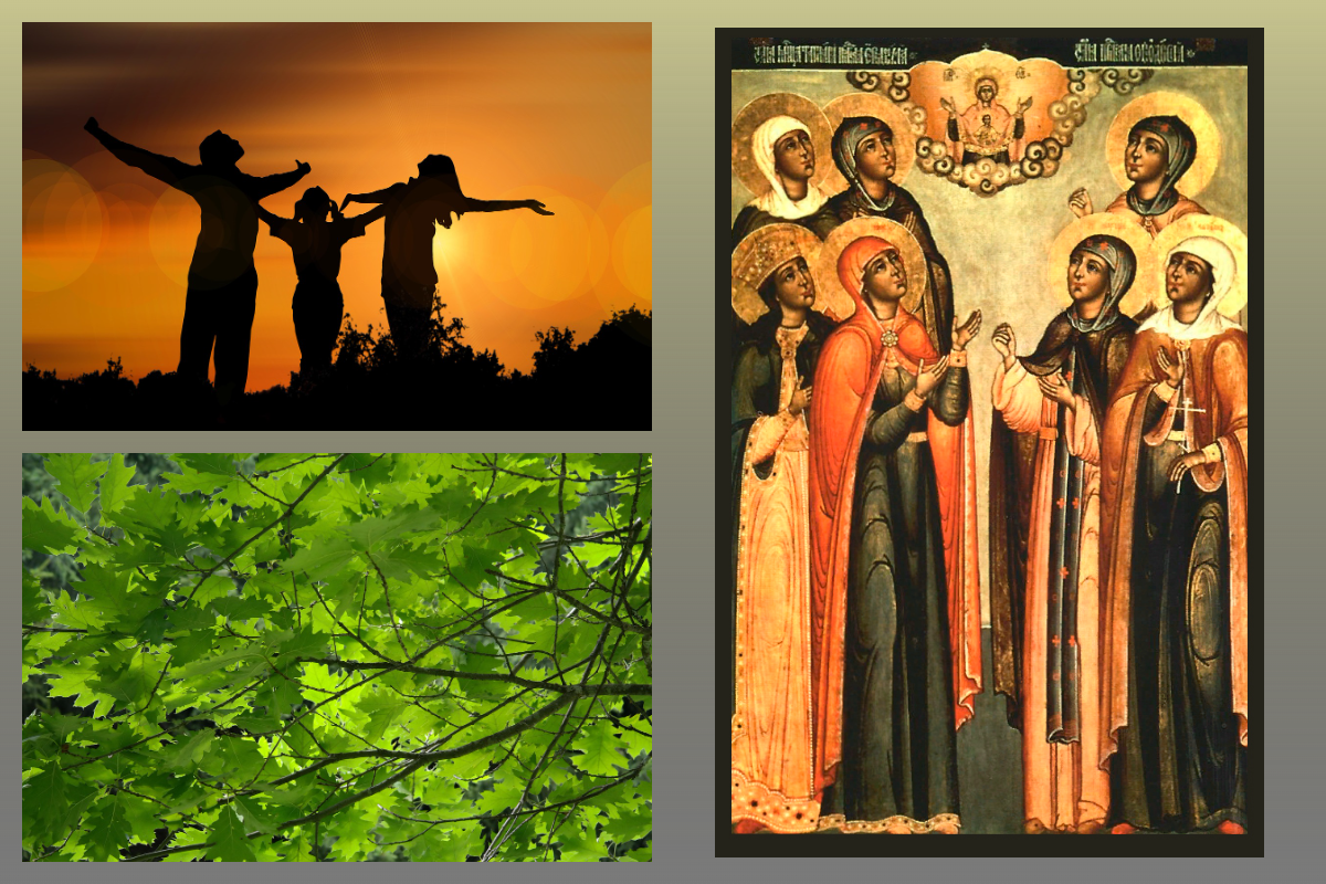 Икона семь мучениц и Феодот Анкирский/azbuka.ru, Девушки, дуб/pixabay.com