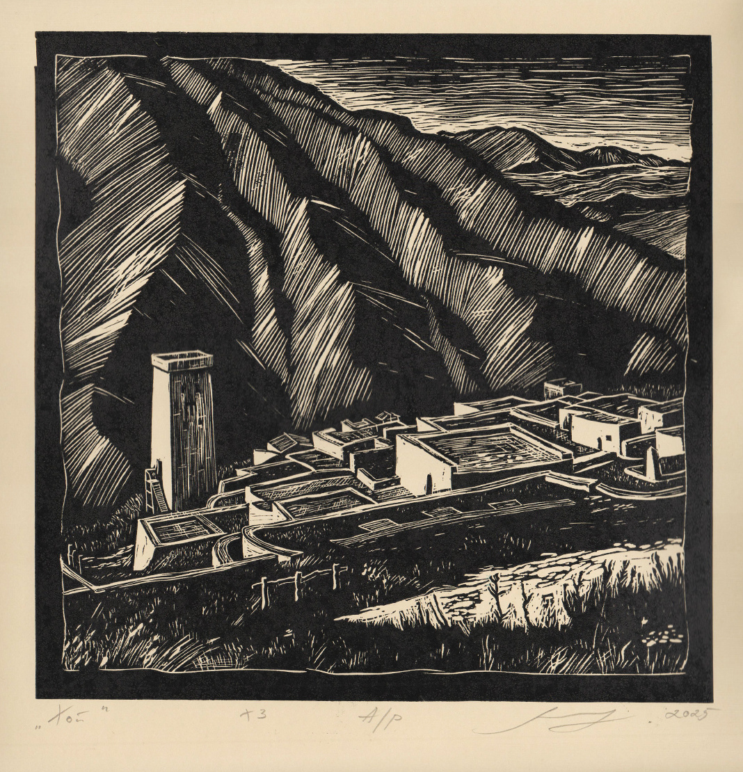 Я.О. Гурьев. Хой. 2025, линогравюра, 25 х 25 см