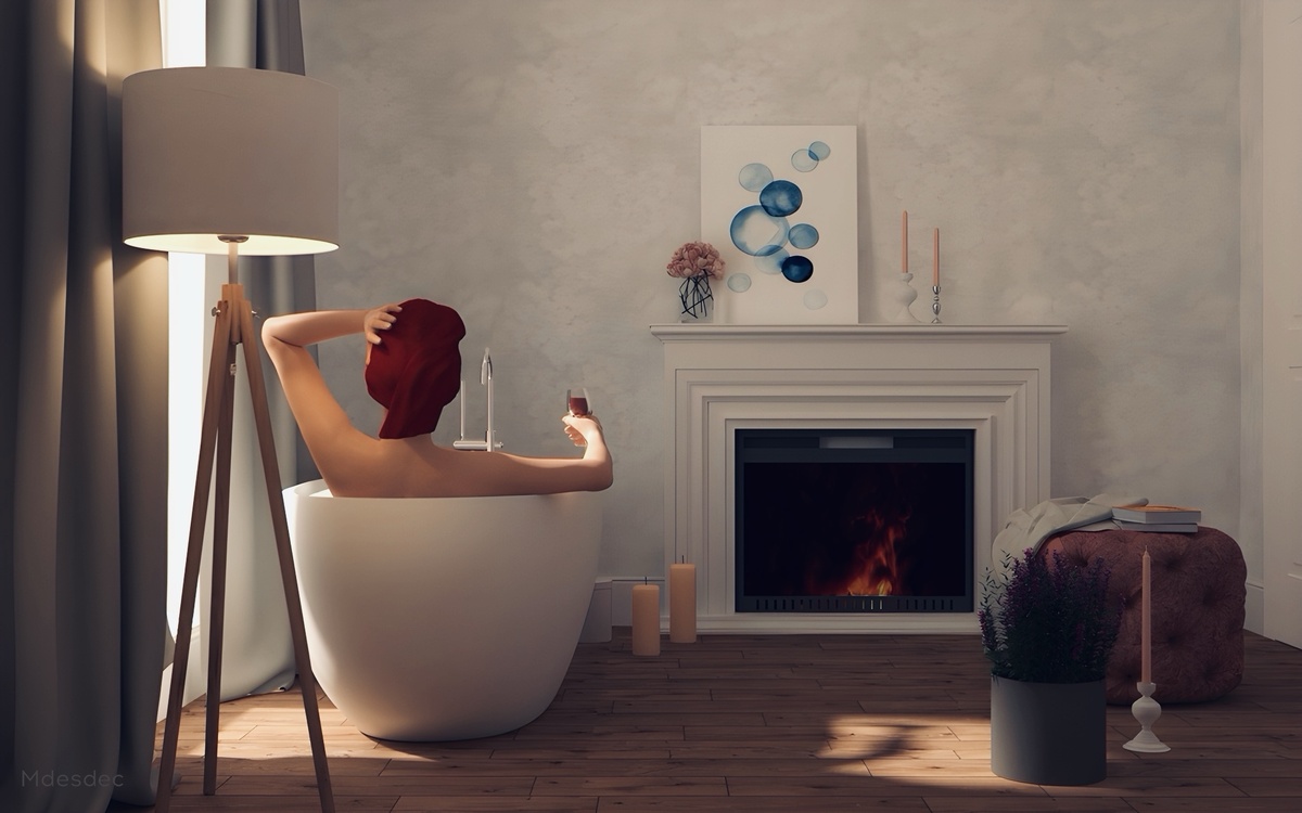 Ванная с камином