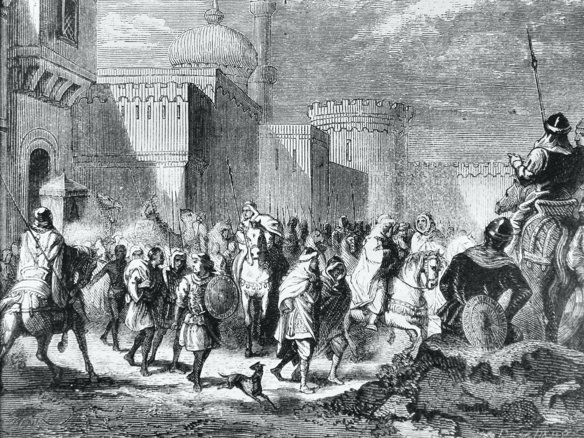 Фрагмент картины «Мусульманские войска покинули Нарбонну и направились к Пипану Короткому в 759 году», Эмиль-Антуан Байяр, 1880 год.