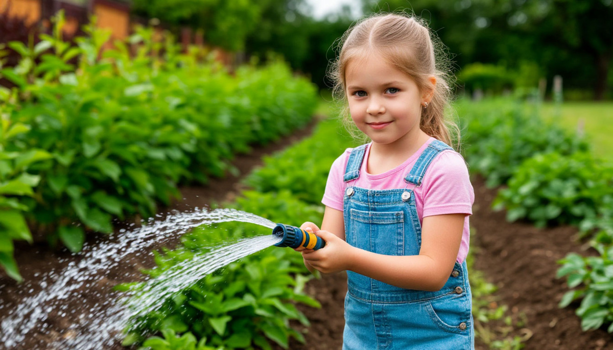 Полив водой из шланга