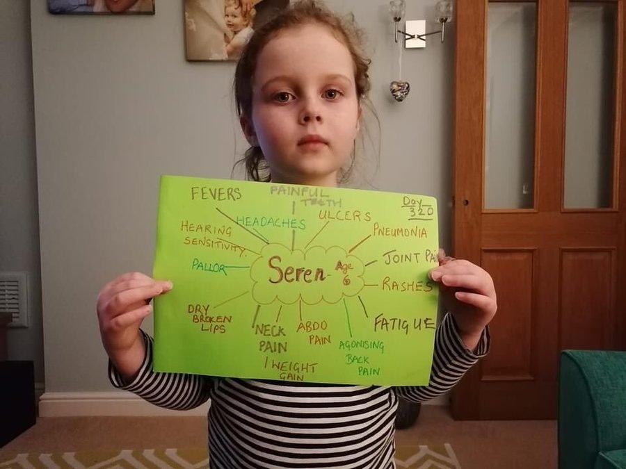 Ребенок показывает список своих симптомов постковида, продолжительность 320 дней