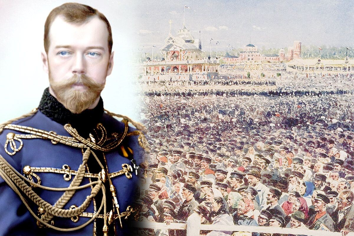 Коллаж по мотивам картины "Ходынка" Владимира Маковского. 1899 год