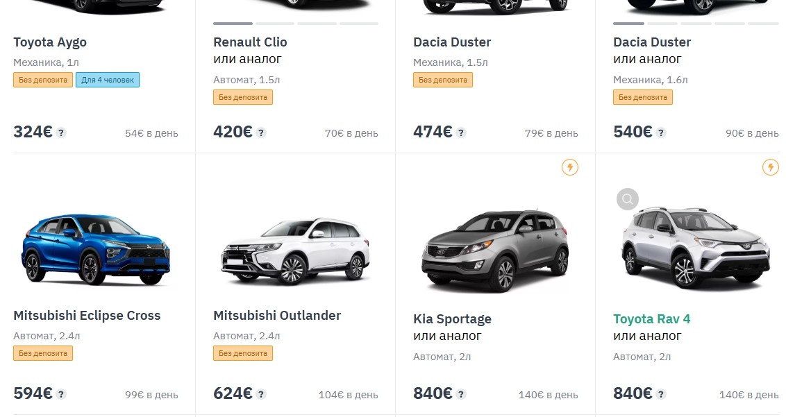  Скрин каталога авто на localrent.com