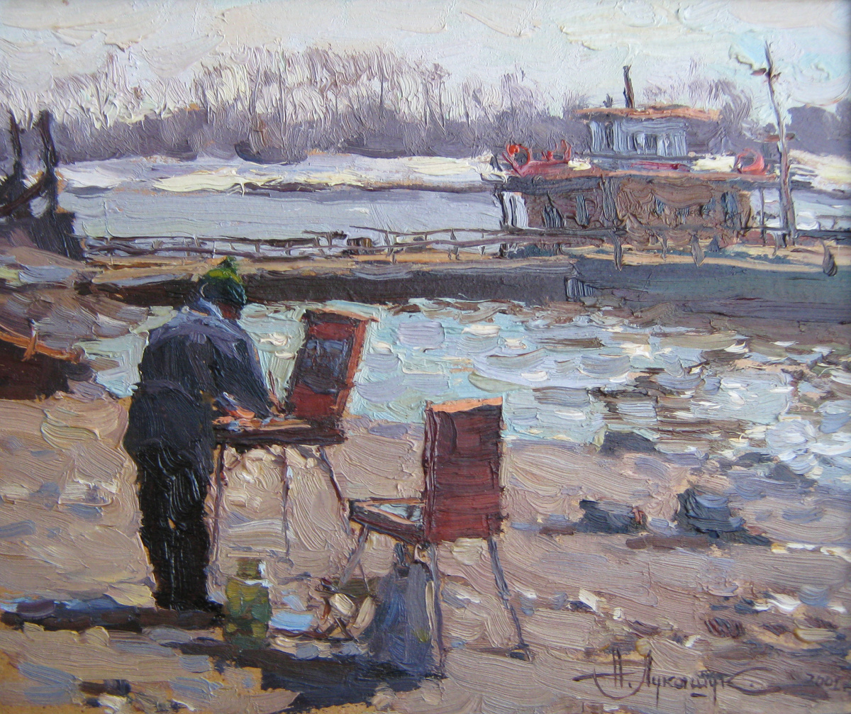 Николай Лукашук "На пленэре" 2001 картон, масло 20х30