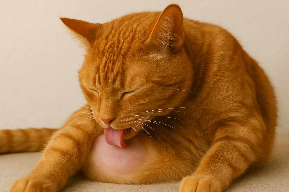 кошка вылизывается