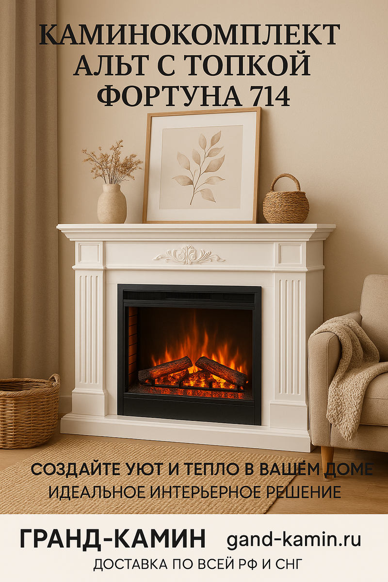    Каминокомплект Альт с топкой Фортуна 714: создайте уют и тепло в вашем доме с идеальным интерьерным решением Kamin