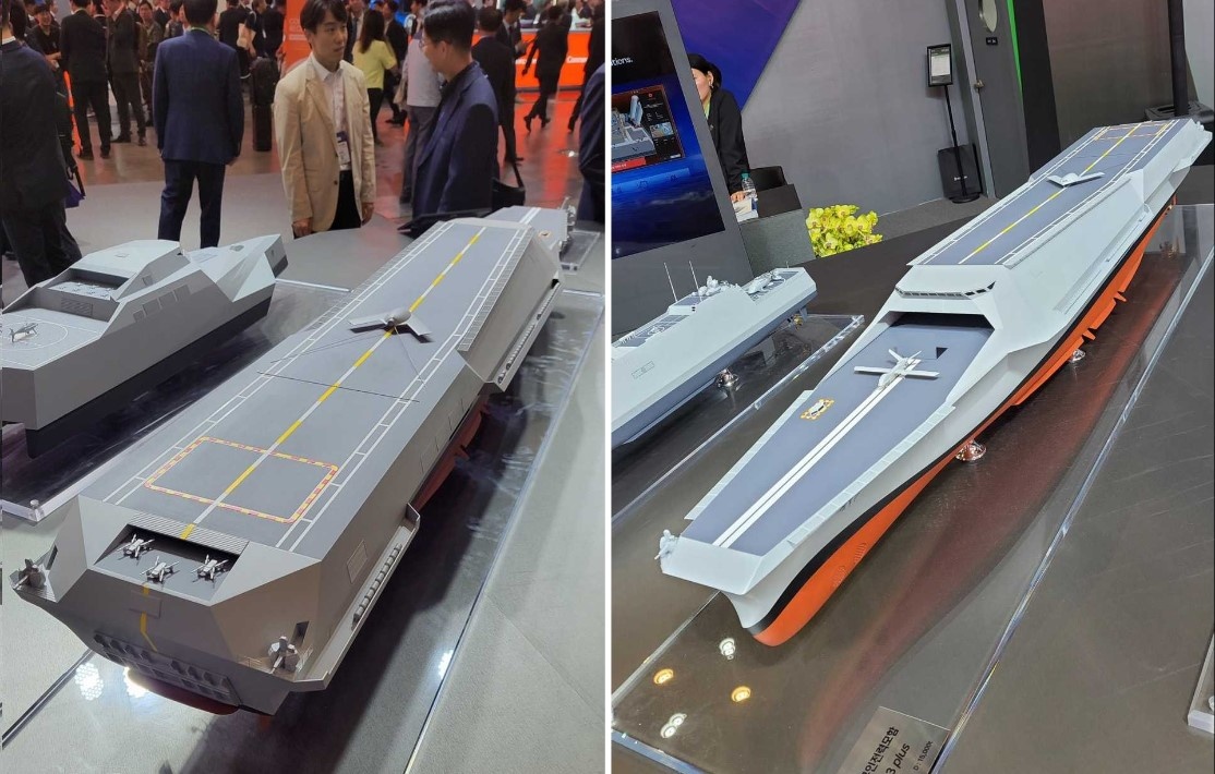 Южная Корея представила концепцию футуристического авианосца носителя беспилотных систем -  HCX-23 Plus, который может изменить военно-морскую обстановку. Фото: HD Hyundai Heavy Industries