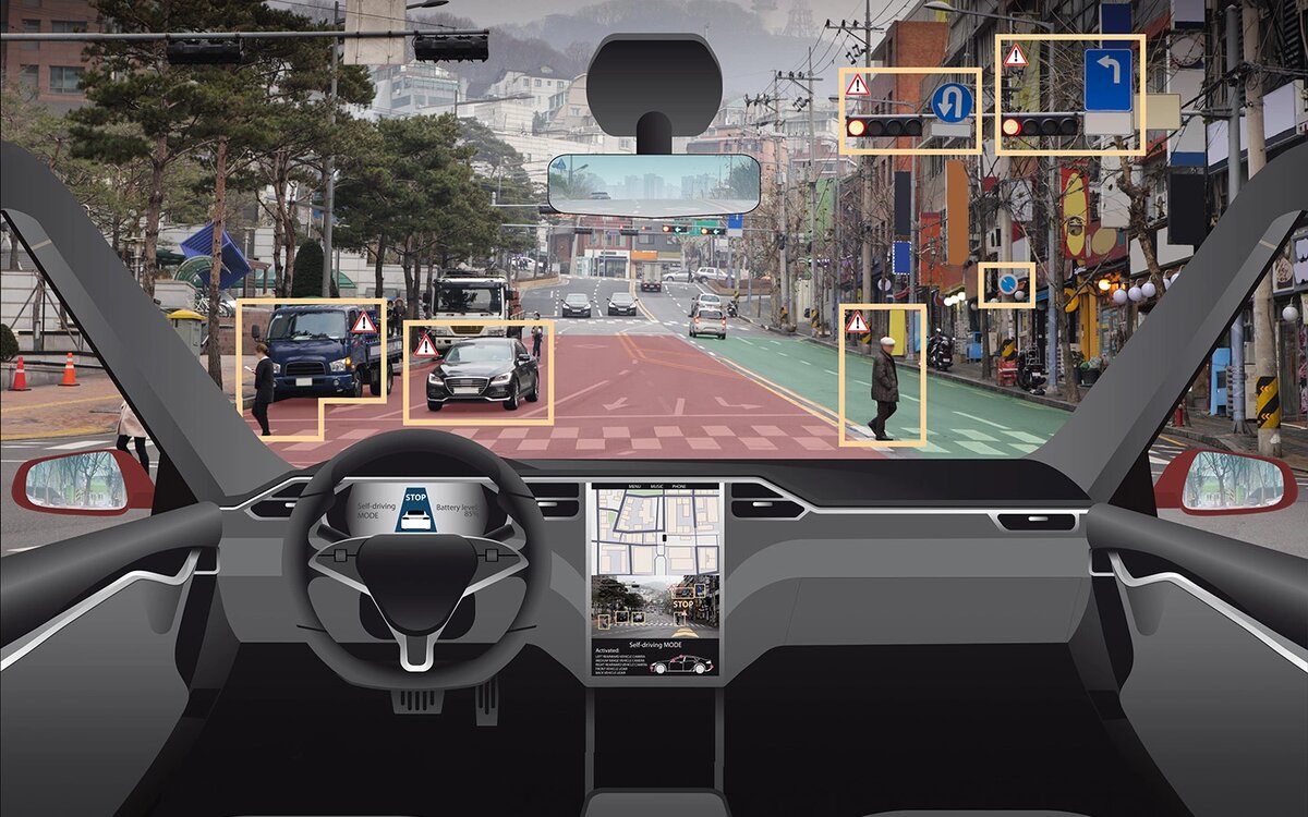 Беспилотный автомобиль точно определяет свое местоположение, используя данные с сенсоров и специальных карт. На таких картах уже есть информация: где находится разметка, светофоры, дорожные знаки и многое другое (Фото: Scharfsinn / Shutterstock / FOTODOM)