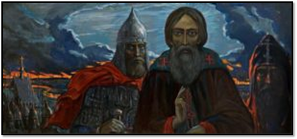 Илья Глазунов «Канун сражения. Сергий Радонежский и Дмитрий Донской перед Куликовской битвой». Из цикла «Поле Куликово». Вариант-повторение, 2004 г.