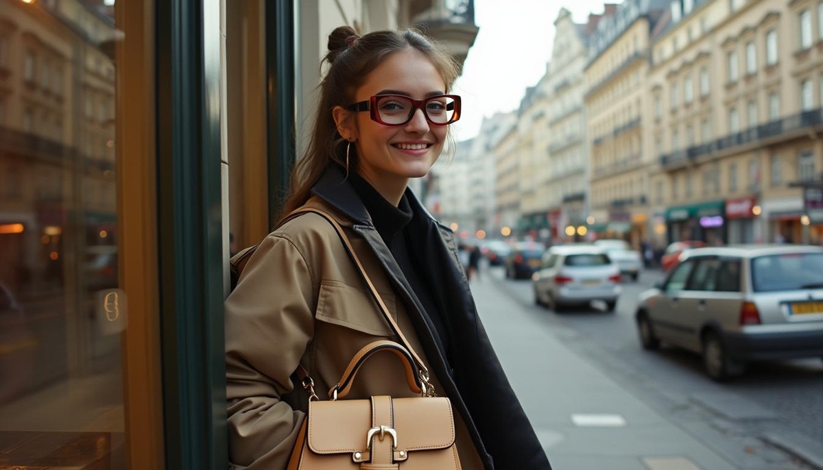 Девушка с ини-сумкой на короткой ручке