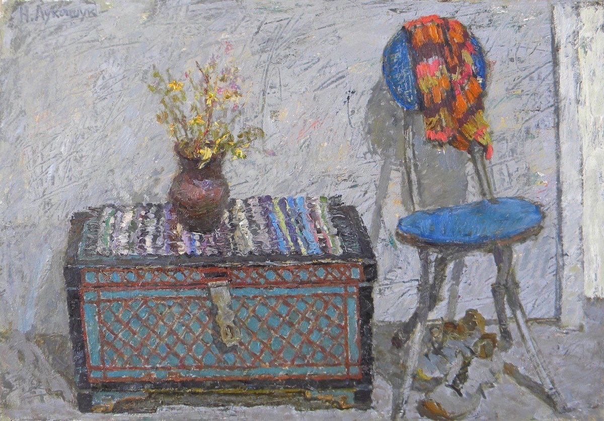 Николай Лукашук "Интерьер с сундуком" 2019 картон, масло 70х100