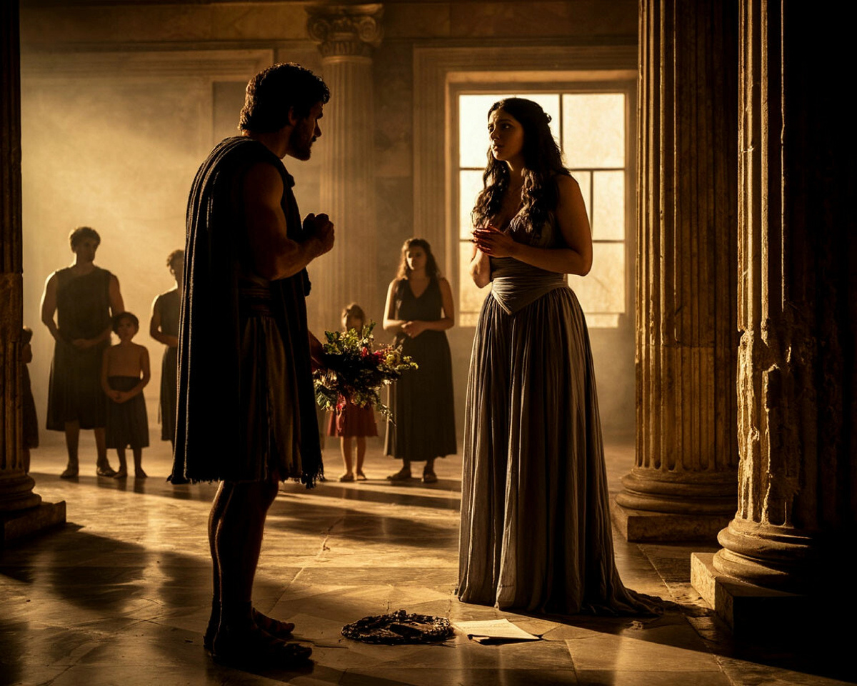 Картина "Медея узнает правду". Что происходит: Медея узнала что у Ясон влюбился в другую женщину.