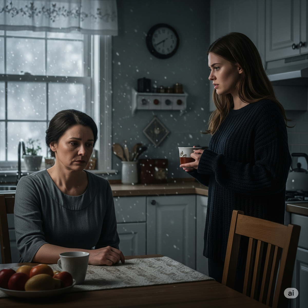 Момент конфликта с мамой за кухонным столом