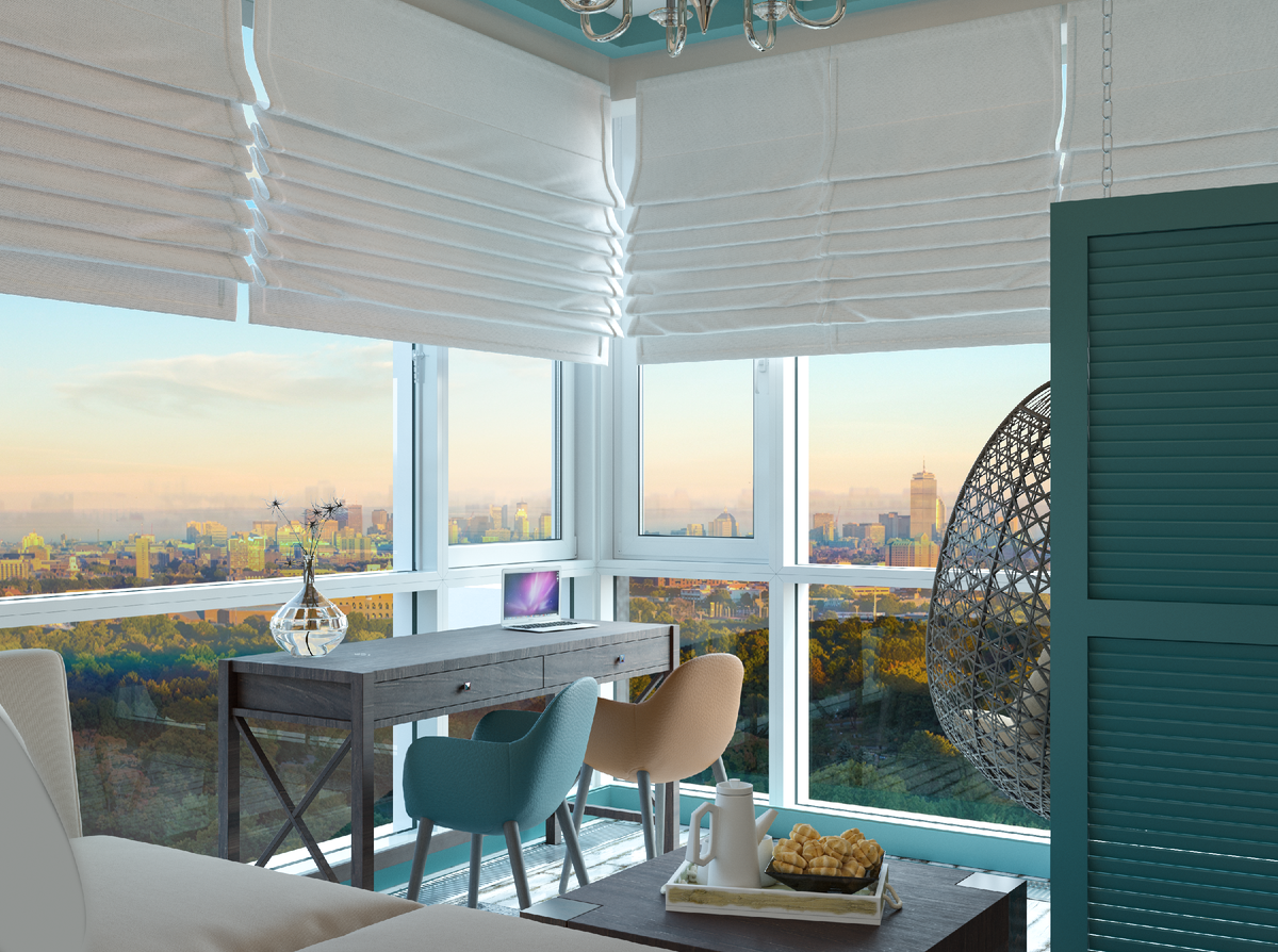 За синей ширмой прячется подвесное кресло