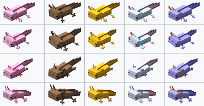 Аксолотли в игре Майнкрафт как они выглядят