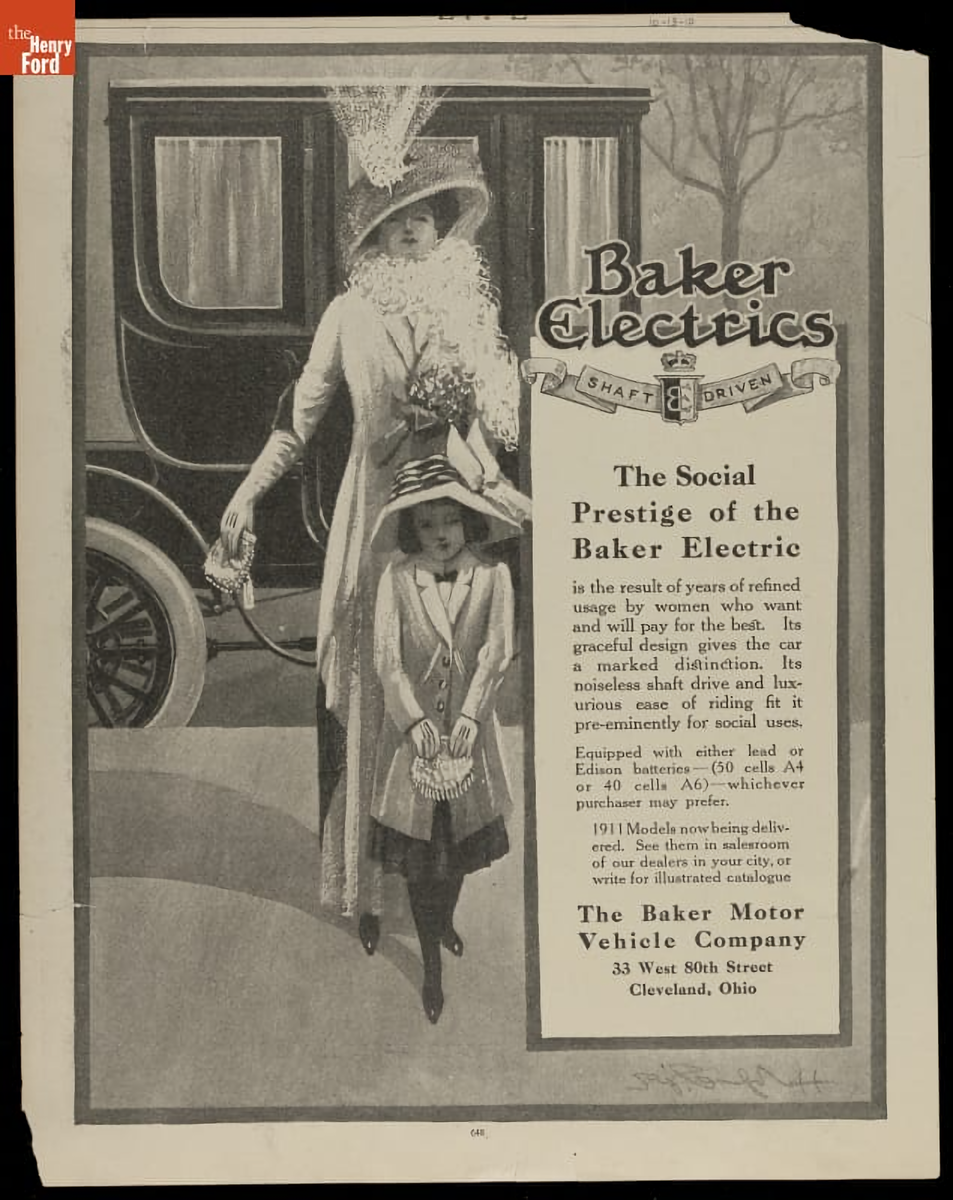 Реклама Baker Electrics 1910 года «Социальный престиж Baker Electric».
