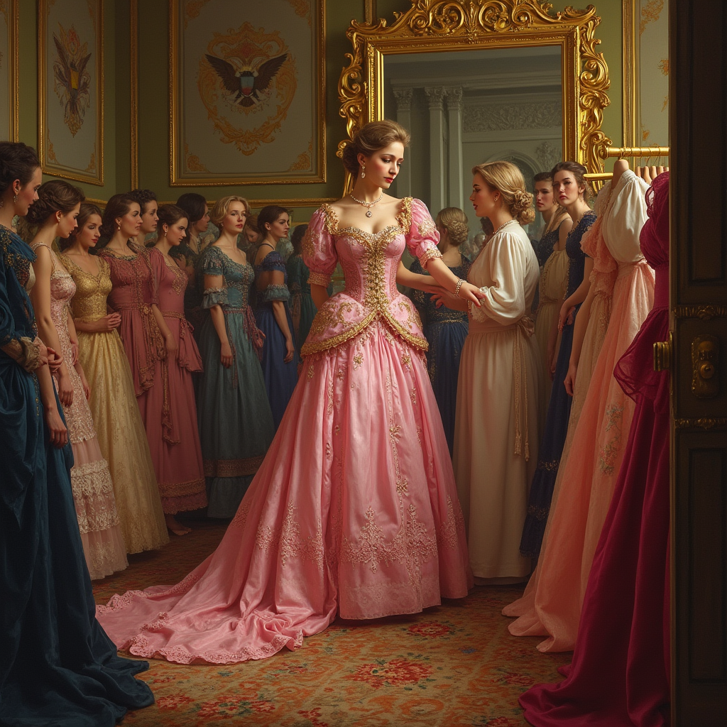 Елизавета Петровна надевает одно из платьев из ее легендарной коллекции из 15 000 платьев