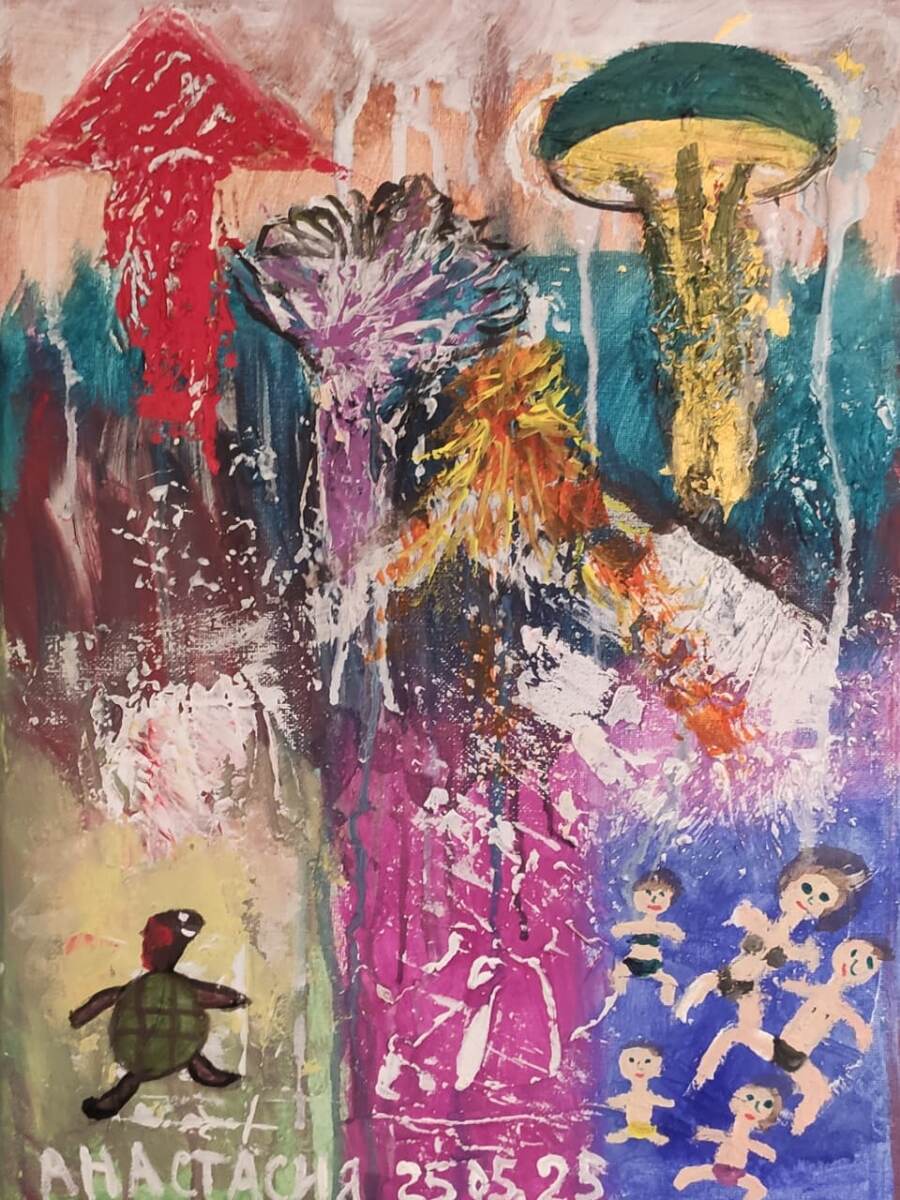 Первая работа Насти, созданная акрилом и текстурной пастой на холсте — Вселенная её чувств