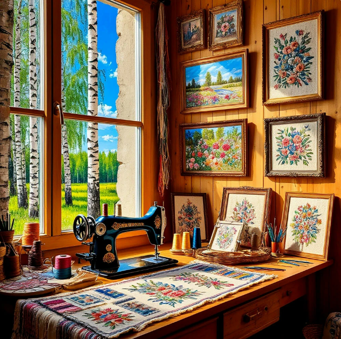 Создано нейросетью. Не всё изображает нейросеть по запросу, не отобразила вязание) ну ладно, что есть, то и хорошо.