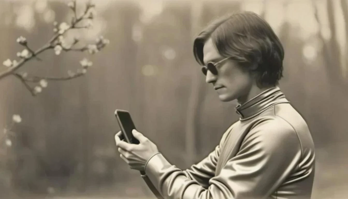 Мужчина со смартфоном в прадедушкином альбоме?