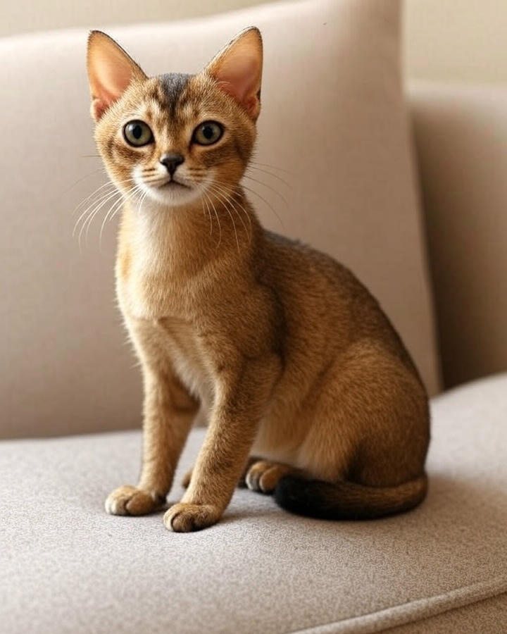 Сингапурская кошка с характерным золотисто-коричневым окрасом и большими выразительными глазами.