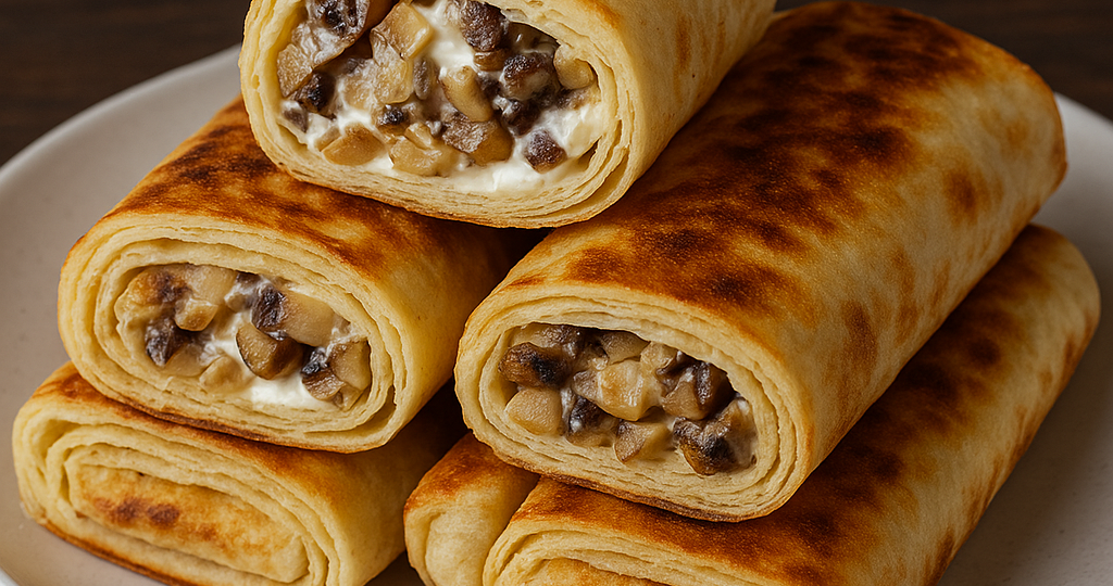 Рулетики из лаваша с грибами и сыром — улетают первыми со стола! Всего 3 ингредиента!