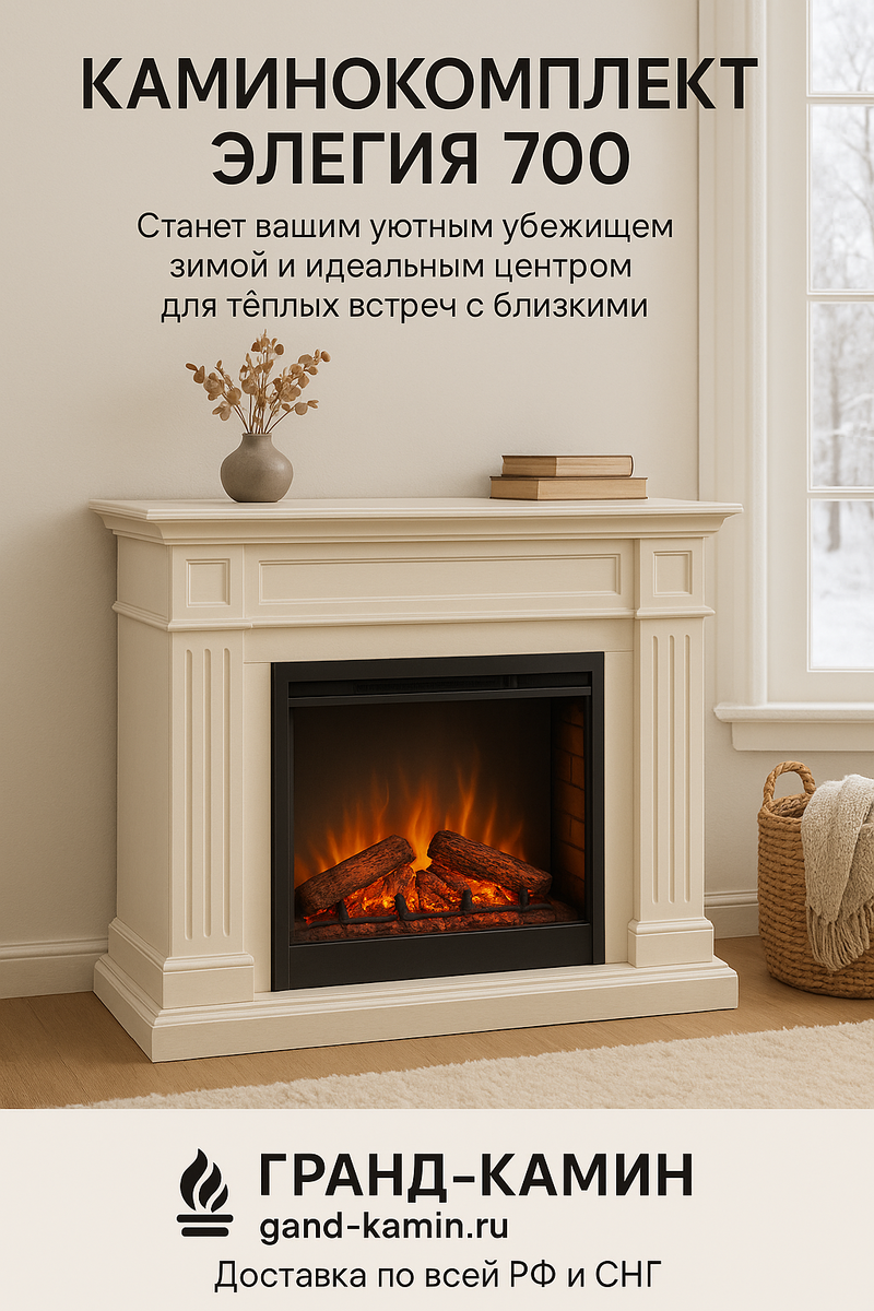    Каминокомплект Элегия 700 станет вашим уютным убежищем зимой и идеальным центром для теплых встреч с близкими Kamin