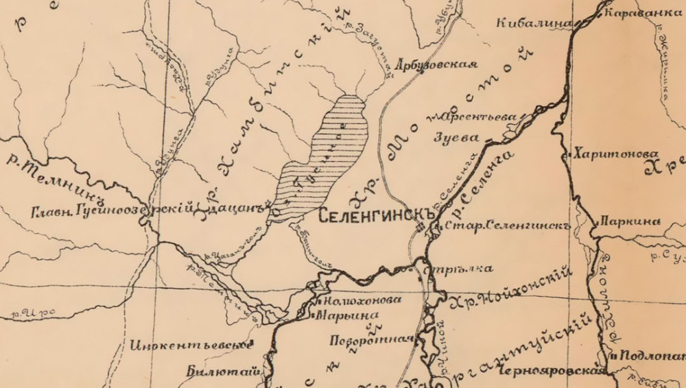 Фрагмент карты бассейна Селенги по исследованиям Старицкого в 1907-1909 годах