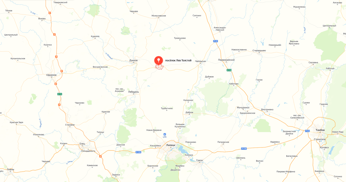 Посёлок Лев Толстой на карте
