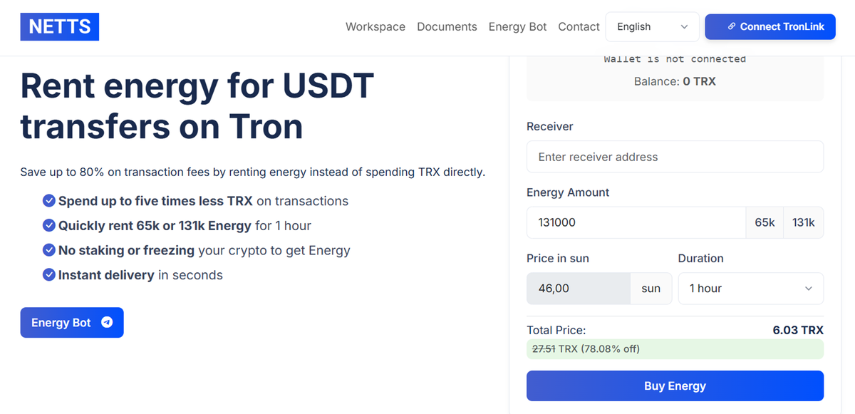 6 TRX вместо 27 за 131000 единиц Energy – это почти 80% экономии на транзакции по переводу USDT. А если на балансе адресатов уже имеется хотя бы малая доля USDT, то этого объема Энергии хватит на две транзакции