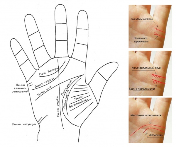 Линии брака на изображении под мезинцем. 