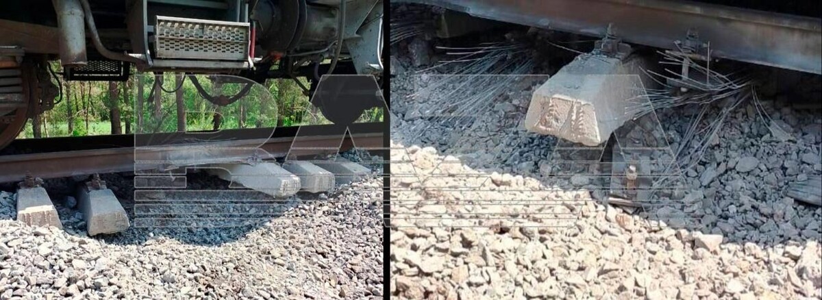 Кадры с места подрыва железнодорожных путей в Брянской области. Фото: Baza