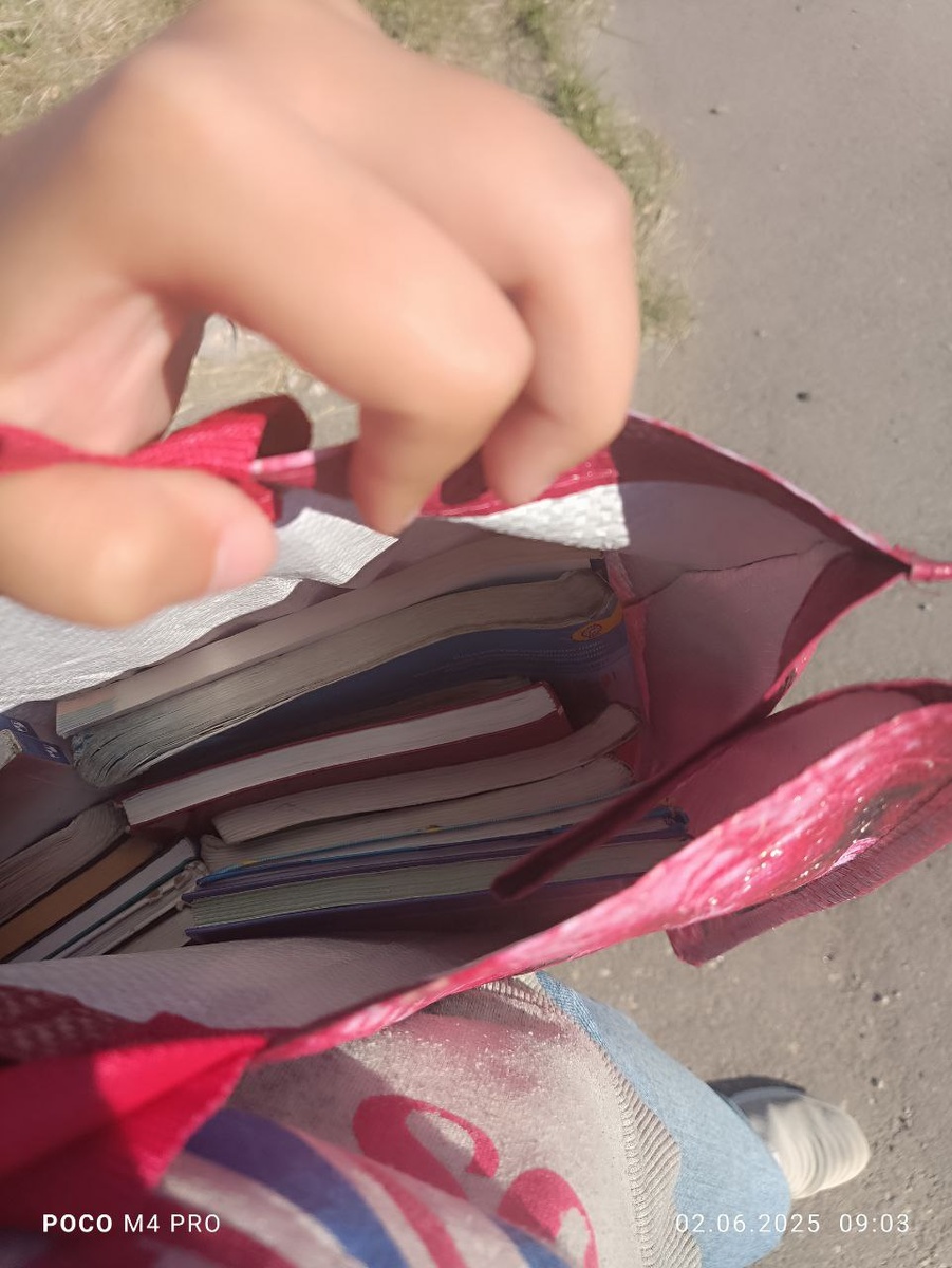 сумка с учебниками, Дианка на плече в "магнитовской" сумке тащит ))