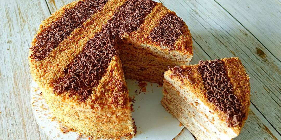 Песочный Торт из СССР "Кутузов" с заварным кремом на сметане!