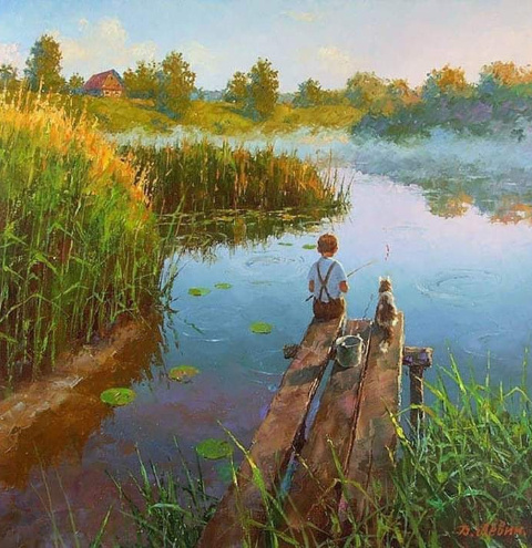 Автор- художник Дмитрий Левин. "Рыбное место." Источник изображения :  Яндекс картинка.
