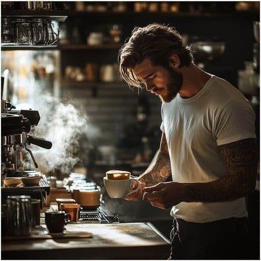 Фото Pinterest Бариста за своей работой в Греции