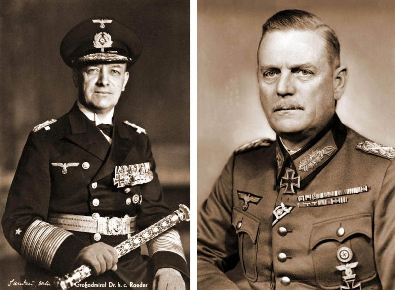 Гросс-адмирал Эрих Редер и фельдмаршал Вильгельм Кейтель.