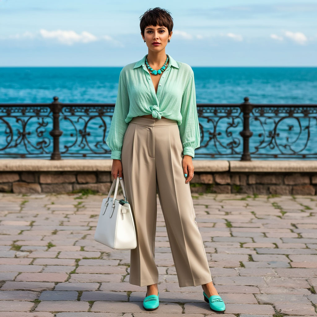 Летний образ из коллекции «Мята» — иллюстрация, созданная нейросетью по моему запросу.