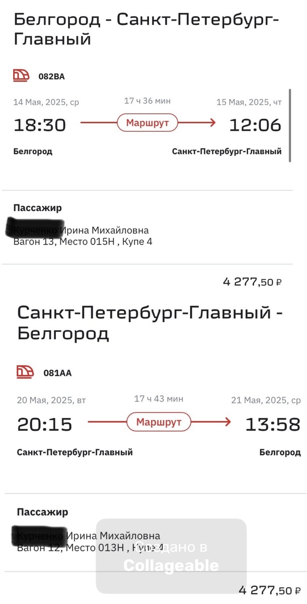 Скриншоты из моего личного кабинета на сайта РЖД 