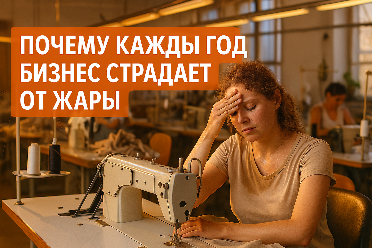 Фото: жара в швейном цеху — одна из типичных проблем производственных предприятий летом. Без вентиляции и охлаждения бизнес теряет сотрудников и деньги.
