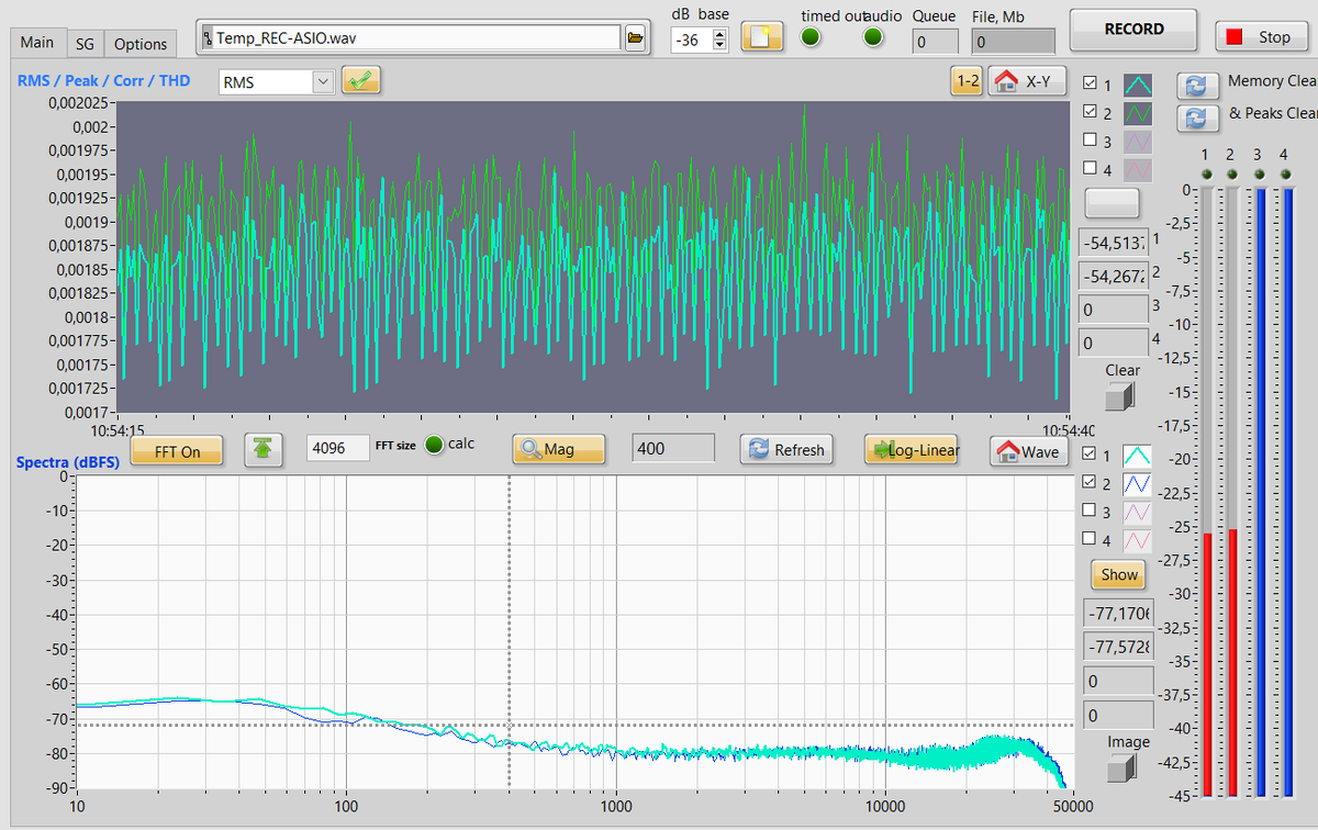 шум низкий (-54 дБ)! не скачет, спектр хороший