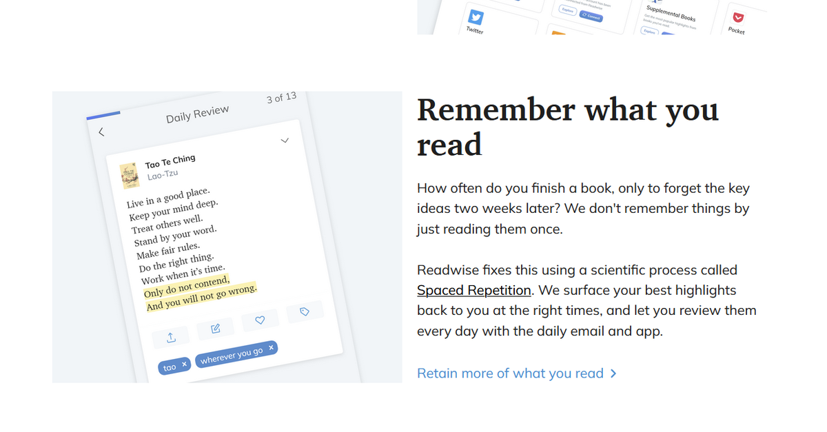 Скриншот с главной страницы сервиса Readwise
