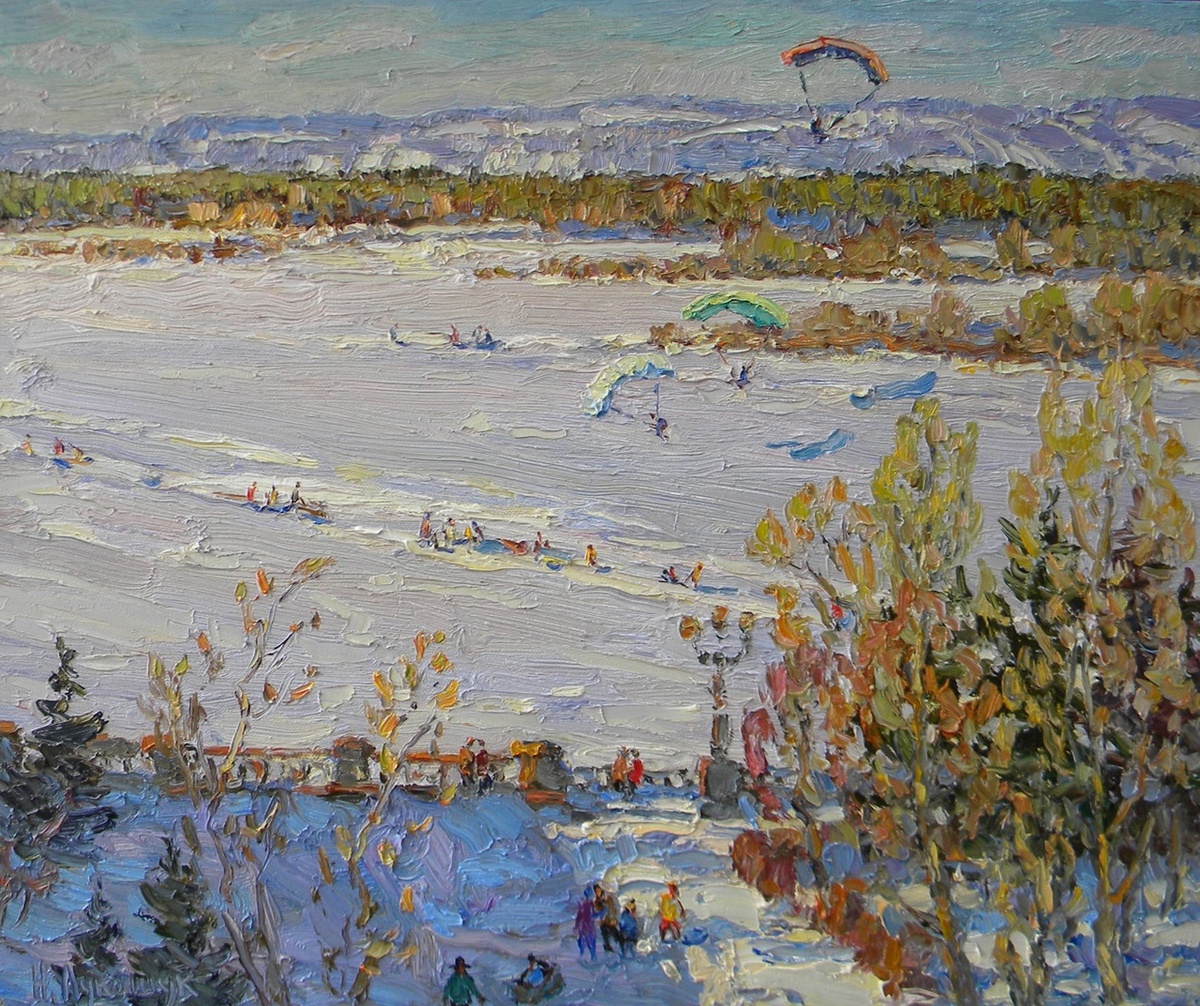 Николай Лукашук "Воскресный день на зимней Набережной" 2020 холст, масло 50х60